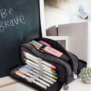 Bags Large Big Capacity Canvas Pencil Case Bag Box 3 Compartments 8 Pen Holders 4 Small Pockets