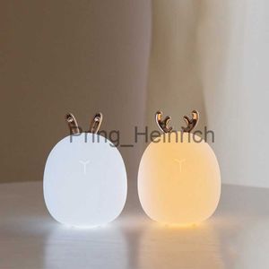 Other Home Decor Deer Rabbit LED Night Light Soft Silicone Dimmable Night Light USB Rechargeable For Kids Baby Gift Bedside Bedroom Night Lamp J230629