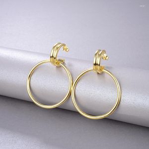 Dangle Earrings CMajor Sterling Silver Fine Jewelry Simple French Style S925 Plated 18k Gold Round Color Drop For Women