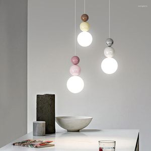 Luminárias pendentes modernas minimalistas macaron cor bola de ferro resina led g9 lâmpada de cabeceira quarto decorativo luz branca quente luminária pendurada