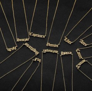 12 Konstellationsmycken Rostfritt stål Zodiakbrev halsband Virgo Leo Taurus Gemini Cancer Old English Constellation Collar Y0301