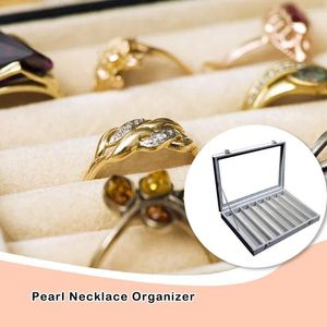 Jewelry Pouches 8 Necklace Box With Lid Bracelet Pearl Organizer Tray Long Pendent Velour Case Large Capacity For Collection