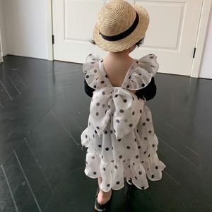 Vestidos de menina Meninas Vestido de ponto de onda 2023 Primavera e verão Versão coreana Crianças Big Bow Chiffon Renda Saia Colete Boutique