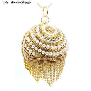 Totes New Round Ball Silver Evening Bags Women Luxury Crystal Day Clutch Circular Chain Elegant Wedding Tassels Ring Wristlet Purse Stylisheendibags