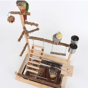 Andra fågelförsörjningar C9GA Swing Toy Wood Parrot Perch Stand Playstand med tuggpärlor Bur Lekplats 230628