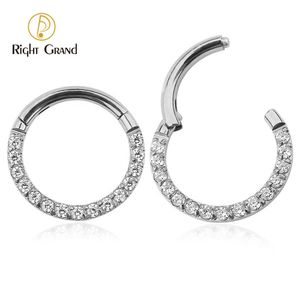 Navel Bell -knappringar Rätt Grand ASTM 36 16G Zirconia Gem Stone Daith Ear Nose Clicker Ring Body Piercing Smycken 230628