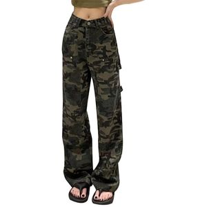 2023 New Camouflage Cargo Pants Y2K High Street Jeans Women Retro High-Waisted Straight Pants Jeans Streetwear Denim