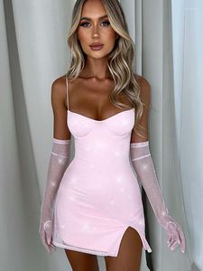 Günlük Elbiseler Sparkle Seksi Mini Elbise Kadın Spagetti Kayışı Kollu Backless Kolsuz Glitter Kulübü Parti Vestido