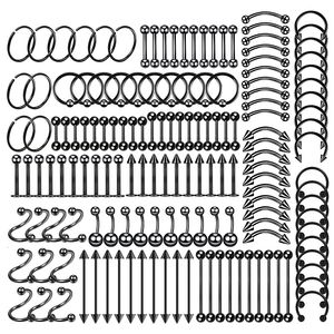 Navelklockknapp ringer 150 st stålkropp Piercing smycken mycket bulk näsring tung bar ögonbryn labret set hästsko pack 230628