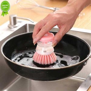 1 pçs escova de lavagem pote escova de limpeza de pratos com dispensador de enchimento de sabão líquido escova de lavar louça ferramentas de limpeza de cozinha acessórios