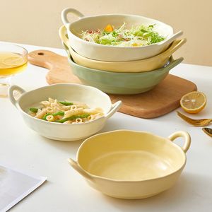 Bowls Japanese Vintage Double Ear Bowl Irregular Ceramic Baking Plate Mixed Rice and Noodles Big High Appearance Deep 230628