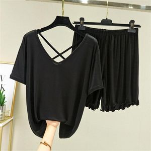 Damen-Trainingsanzüge, dünner koreanischer Sommer-Nachtanzug, Pijama de Mujer, sexy rückenfreie Frauen-Pyjama-Set, Shorts-Ärmel, modale Nachtwäsche, weibliches Zuhause