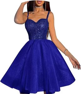 Korta hemkommande klänningar Spaghetti Sweetheart Sequined Ball-klänning Lace-up Tulle Party klänningar Princess Plus Size Mini Birthday Prom Graudation Cocktail Party Gowns 54