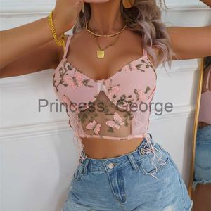 Vestidos de festa Sexy Bandage Crop Tops Mulheres Malha Renda Borboleta Halter Regata Gótico E Menina Festa Praia Bustier Sem Costas Sutiãs Top Tee Roupas x0629