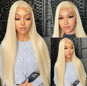 26Inch 13x4 613 Honey Blonde Color Lace Front Human Hair Wigs for Women Transparent Brazilian Remy Straight Frontal Wig