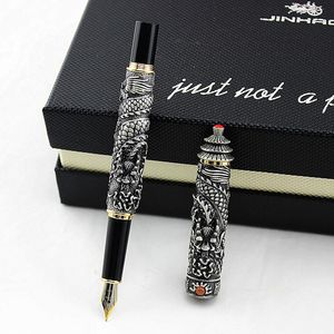 Pens Jinhao Old Gri İki Dragon Oyun İnci M Nib Çeşme Pen Pagoda Ücretsiz Kargo