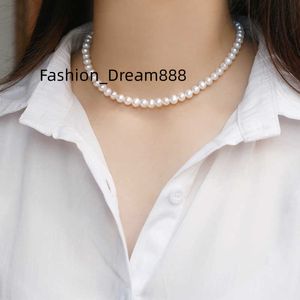 VAF Simulerad Dainty Round White S925 Choker Glass Pearl Necklace Natural Freshwater Necklace For Women