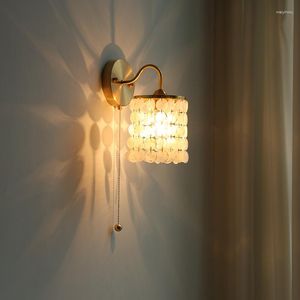 Wall Lamps Shell Crystal E27 Lights With Switch Bedroom Foyer Aisle Sconce Gold Metal Atmosphere Decoration Lamp 110-240V