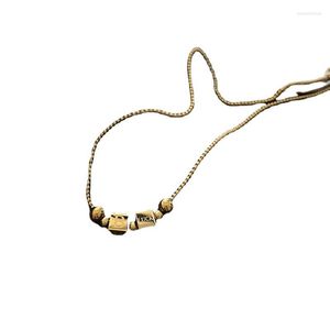 Hanger Kettingen Ketting Voor Vrouwen Eenvoudige Mode Creativiteit Brief Vierkant Kwastje Gestreepte Goud Kleur Roestvrij Stalen Sieraden