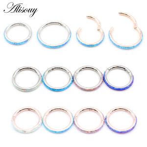 Umbigo sino botão anéis alisouy 1pc 316l aço inoxidável opala cartilagem brinco septo clicker anel de nariz segmento de argola daith piercing jóias 230628