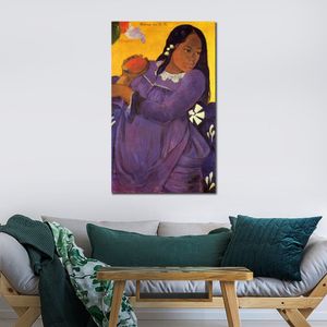 Figur Canvas Art Women Woman With a Mango Paul Gauguin målningar handgjorda moderna konstverk husdekor