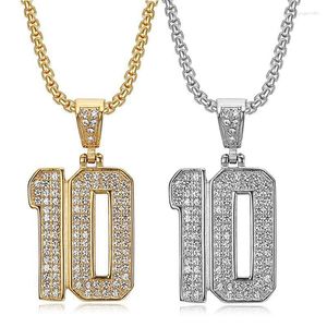 Pendant Necklaces Hip Hop Bling Iced Out Solid Titanium Stainless Steel Number 10 Pendants Necklace For Men Rapper Jewelry Gold Silver Color