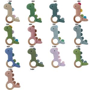 Baby Teethers Toys 1 Pc Baby Wooden Rattle Toy Crochet Animal Dinosaur Baby Teether Gym Music Rattle Ring Toys born Pram Stroller Toy Baby Stuff 230628