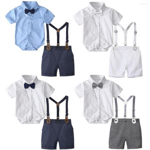 Kläder sätter baby pojkar bodysuit född dopdräkt spädbarn formella suspender shorts set pojke dop dusch gåva