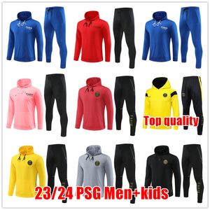 2023 PSGS Mbappe Tracksuit Soccer Jersey Men Kids Jacket 23 24 Ny PSGS Verratti Kimpembe Draxler Football Paris Hoodie Chandal Futbol Training Set Sweatshirt Tops