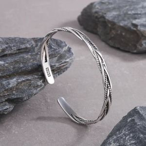 Charm vintage thailändsk silvervridmönster Bangle för män Kvinnor Justerbara öppna manschettarmband Bangles Party Jewelry