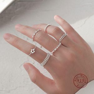 Anelli a grappolo Fiore intagliato Naso di maiale con tre strati di perline Anello di grano di riso Argento sterling 925 Donna Gioielli creativi versatili per fidanzata