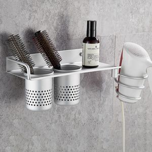 Bathroom Shelves 1Pc Hair Dryer Rack with Basket Aluminium Wall Mounted Bathroom Storage Shelf Hair Comb Brush Plug Holder Bathroom Accessories 230628