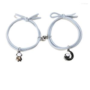 Charm Bracelets 2pcs/set Lovely Astronaut With Moon Robots Pendant To Attract Each Other's Bracelet Lover Gift