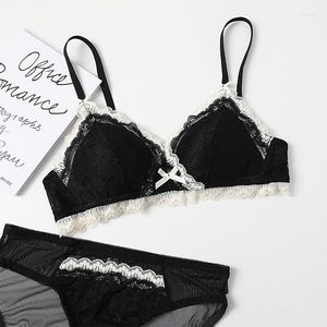 Bras Sets Pure Desire Sexy Gathering Bra Without Steel Ring Comfortable Large Chest Show Small Lingerie Lace Underwear Set Thin
