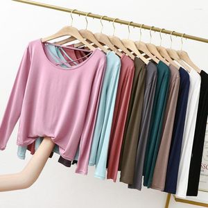 T-shirt da donna Primavera ed estate Girocollo Bella parte posteriore Manica lunga Top Modale Camicia a fondo sottile T-shirt versatile