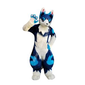 Traje de mascote de raposa husky azul de comprimento médio Top personagem de tema de anime dos desenhos animados Carnaval unissex tamanho adulto festa de aniversário de natal roupa ao ar livre terno