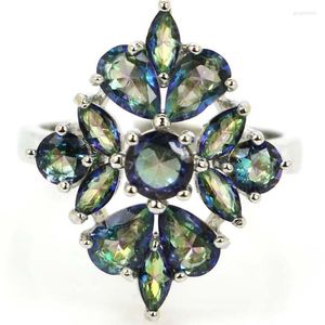 Küme Yüzükler MASİF GÜMÜŞ Yüzük Yeşil Tsavorite Garnet Rhodolite Mor Ametist Ateş Gökkuşağı Menekşe Topaz Günlük Giyim