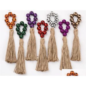 Napkin Rings Farmhouse Natural Wooden Beads Tassels Napkins Holders Buckles For Dinner Party Table Decorations Drop Delivery Dhhne