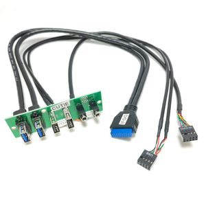 Computer Host Case Motherboard Extension Front Panel Cable 19P 9Pin To 2-Port USB 2.0 3.0 HD Audio 3.5mm Mic Speaker Socket Cord