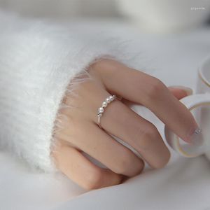 Cluster Rings MloveAcc Original 925 Sterling Silver for Women Wedding Stackbar Round Pearl Ball Beaded Finger Female Autentic