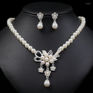 Halsband örhängen set mode kristall pärla bruddräkt blommig strass choker halsband bröllop nigeria pärlor smycken