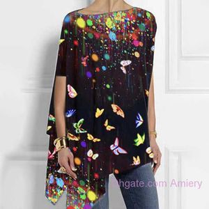 Kobiety w dużych rozmiarach koszulka 3xl Nowa koszulka 3D Animal Butterfly okrągła szyja Krótki rękaw Nieregularny luźne Tshirt Wome's Lose Ovomesed Top Bluzka