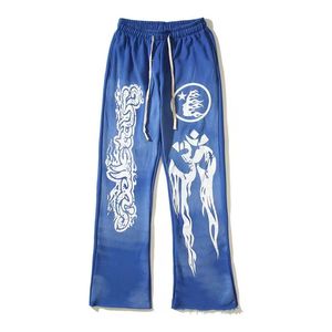Hellstar Pants Erkek Büyük Beden Uzun Pantolon Hellstar Spor Pantolonları Mavi Eski Tip Çamur Desenli Eski Spor Günlük Pantolonlar Geniş Bacak Erkek Kadın Çift Spor Pantolonları
