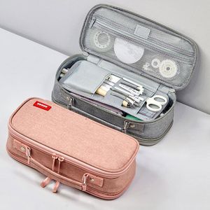 Urklipp Kawaii Canvas Dubbelskikt Stor kapacitet Pencilfodral Pencil Bag Portable Pen Borstes Pouch Box Gift levererar skolavståndare