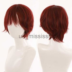 Cosplay Wigs Ailiade Short Straight Wigs Wine Red Synthetic Hair With Bangs For Men Male Women Heat Resistant Cosplay Costume Anime Daily Wig x0901 LF2309081