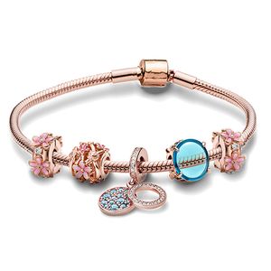 new 925 silver Charm Bracelets for women Designer Fashion popular Jewelry DIY fit Pandora Snake bone Bracelet Set Flower Rainbow Pendant with Box