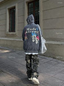 Erkek Hoodies Retro Kafatası baskılı kapüşonlu svetşört Erkekler Boy Spor Kazak Harajuku Gotik Amerikan Yüksek Kaliteli Streetwear Kadın Giyim
