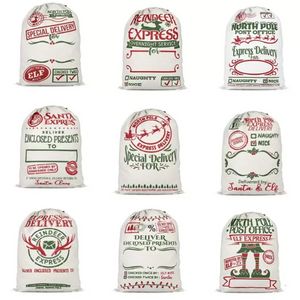 Stock Santa Sack Väskor Juldekoration Linne dragkammare Tygpåse Gift Pouch 12 Styles DHL Shipping G0629