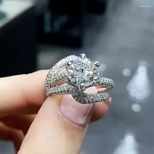 Cluster Rings Huitan Luxury Fashion 3Pcs/Set Women With Brilliant Cubic Zirconia Statement Ring For Party Gorgeous Jewelry Drop