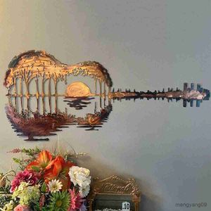 Other Home Decor Abstract Art Decor Guitar Metal Art Metal Wrought Iron Forest Guitar Art Hanging Ornament for Indoor Outdoor Decor R230630